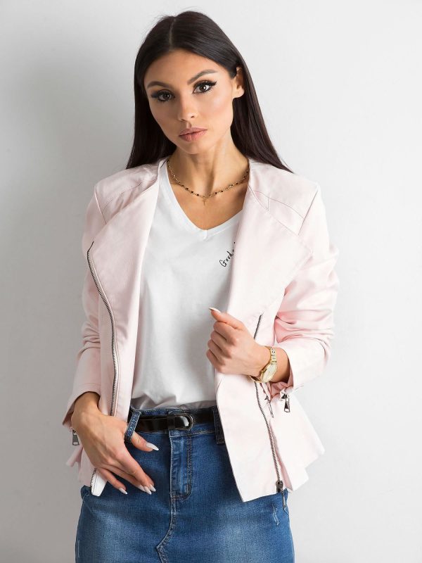 Wholesale Light Pink Eco Leather Jacket