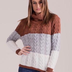 Wholesale Brown turtleneck sweater with braids