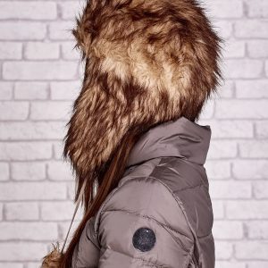 Wholesale Brown fur hat with pompoms