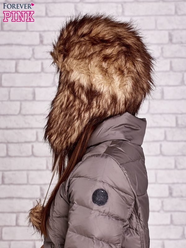 Wholesale Brown fur hat with pompoms