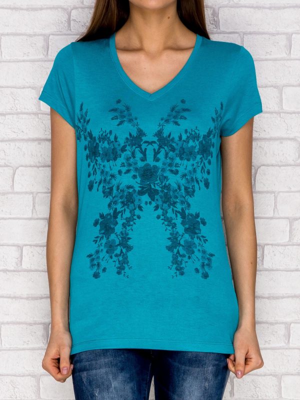 Wholesale Dark green floral print t-shirt