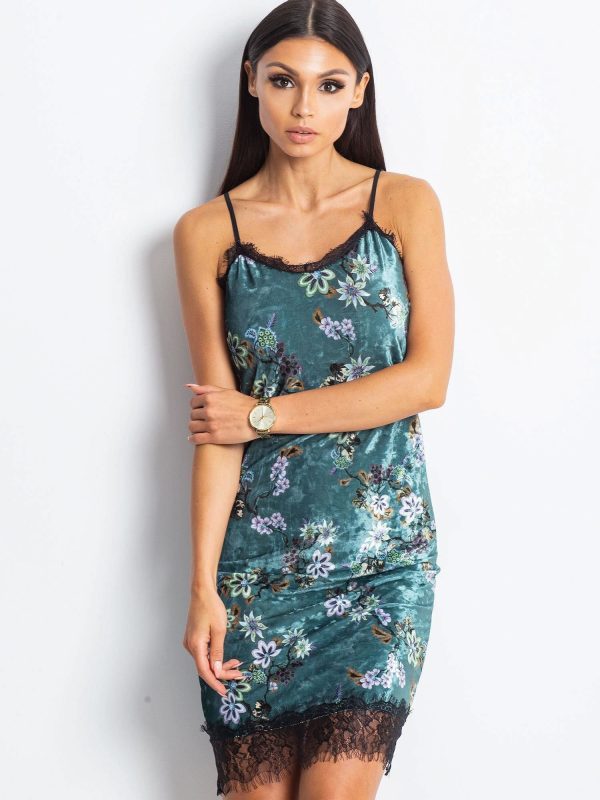 Wholesale Dark Turquoise Velvet Floral Dress