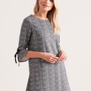 Wholesale Grey-blue checkered dress