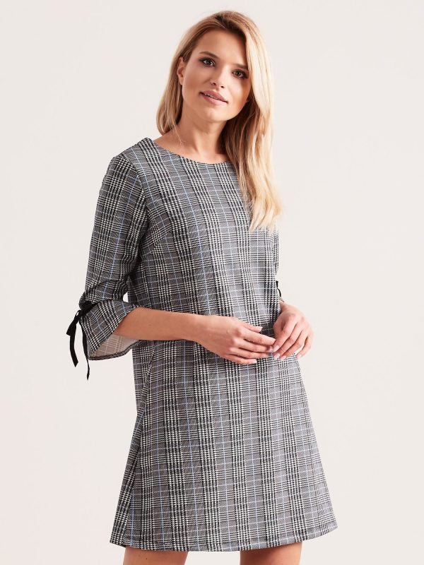 Wholesale Grey-blue checkered dress