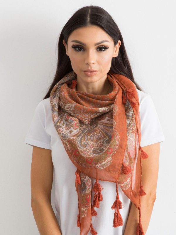 Wholesale Light brown wrap with print and fringes