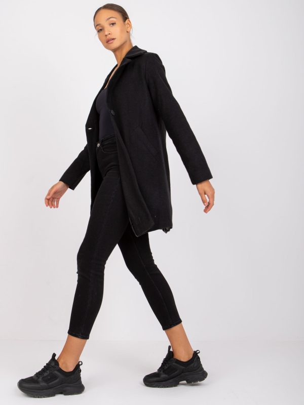 Wholesale Black women's coat with pockets Louise RUE PARIS