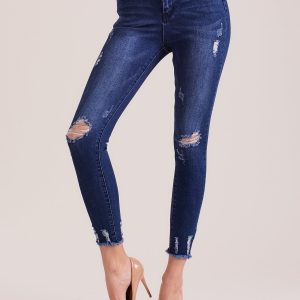 Wholesale Blue skinny denim pants with holes