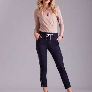 Wholesale Navy blue trousers with shiny stripe