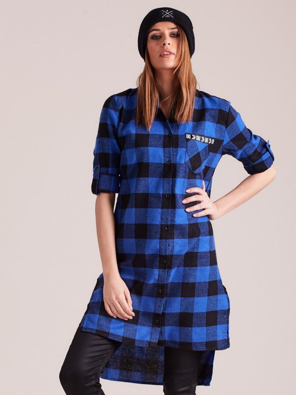 Wholesale Blue Plaid Long Shirt