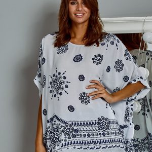 Wholesale Fairy oversize blouse with folk pattern light grey