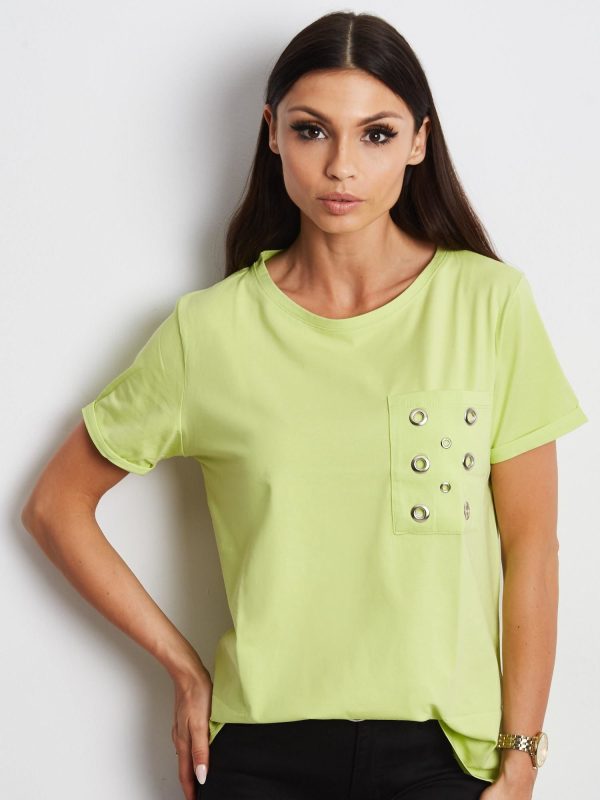 Wholesale Green t-shirt with openwork pocket