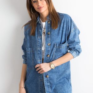 Wholesale Blue denim shirt with pockets