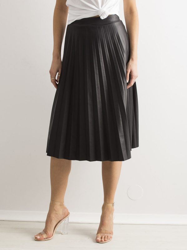 Wholesale Black Pleated Eco-Leather Skirt