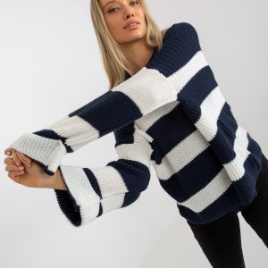 Wholesale Navy Blue ECRU Women's Oversized Round Neck Sweater