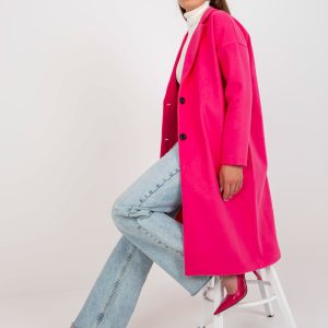 Wholesale Fluo pink women's coat with button closure OCH BELLA