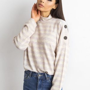 Wholesale Slim striped sweater with half turtleneck pink