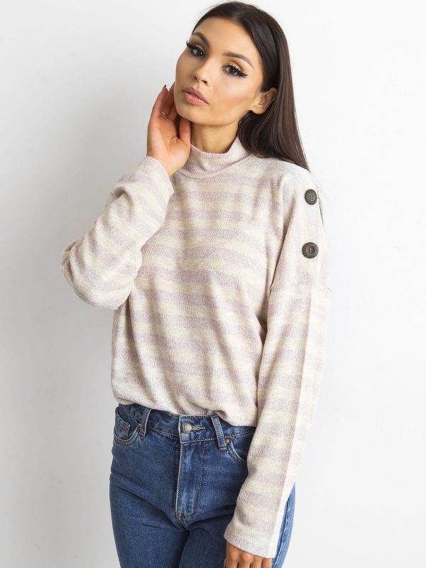 Wholesale Slim striped sweater with half turtleneck pink