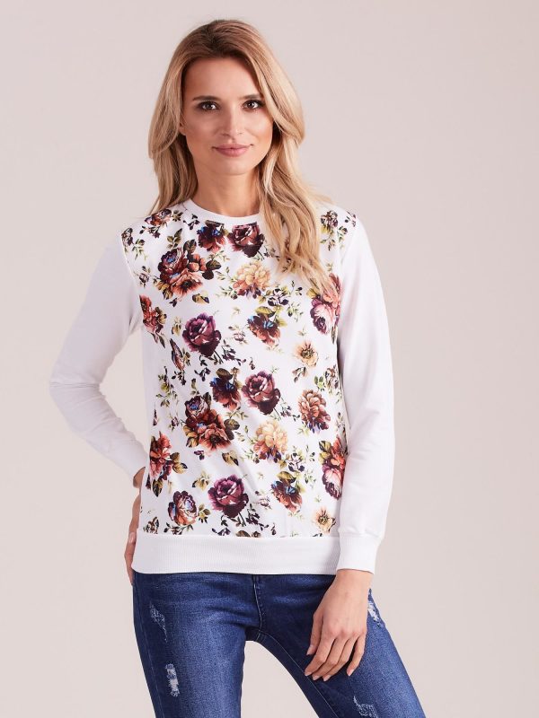 Wholesale White Vintage Floral Print Sweatshirt