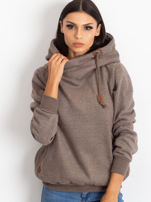 Wholesale Brown sweatshirt with leather trim