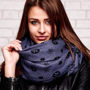 Wholesale Scarf with stars and flowers print navy blue