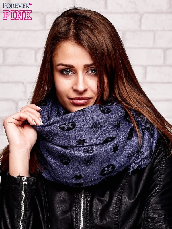 Wholesale Scarf with stars and flowers print navy blue