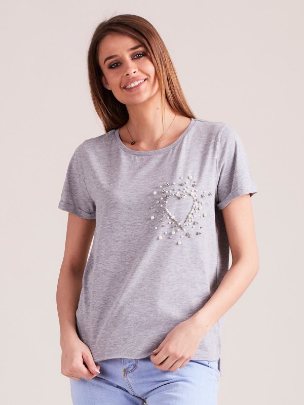 Wholesale Light grey blouse with pearls