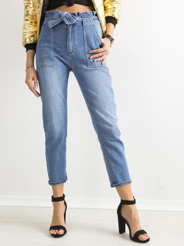 Wholesale Blue high-waisted boyfriend jeans