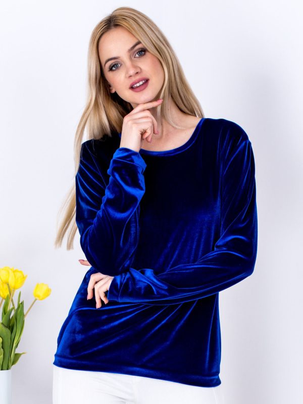 Wholesale Blue velvet sweatshirt with welts