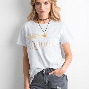 Wholesale Light gray t-shirt with inscription and applique