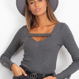 Wholesale Graphite fitted V-neck blouse