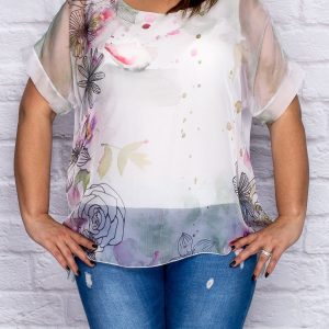 Wholesale Green airy shirt blouse in painting patterns PLUS SIZE