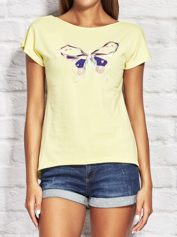 Wholesale Yellow t-shirt with colorful butterfly