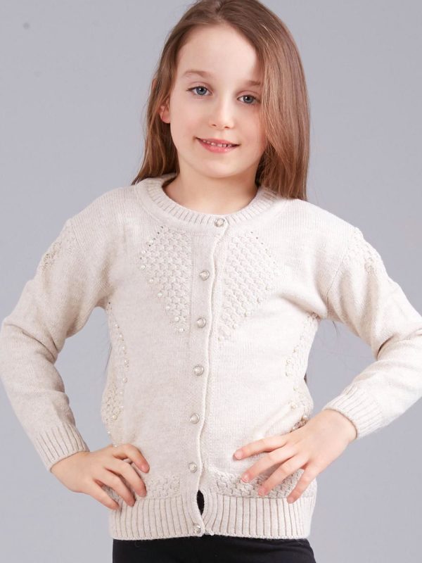 Wholesale Beige girl cardigan with pearls