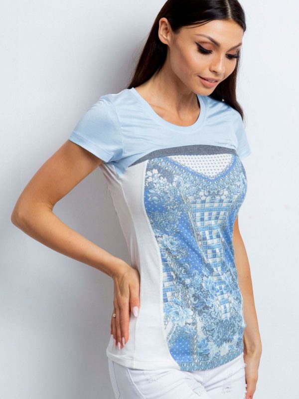 Wholesale Light blue t-shirt with floral print