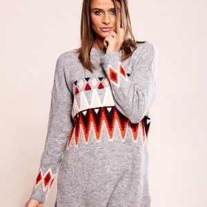 Wholesale Grey sweater with ethnic patterns