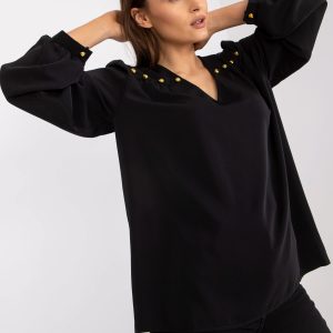 Wholesale Black Loose V-Neck Formal Blouse