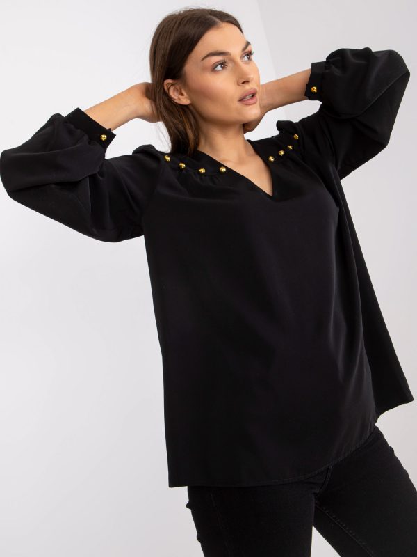 Wholesale Black Loose V-Neck Formal Blouse