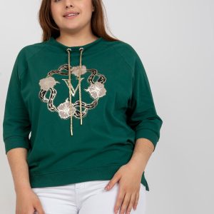 Wholesale Dark Green Casual Plus Size Cotton Blouse