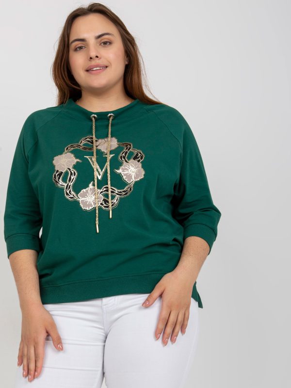 Wholesale Dark Green Casual Plus Size Cotton Blouse