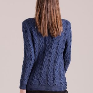 Wholesale Blue sweater with braids with pockets