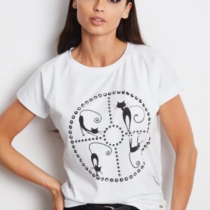 Wholesale White t-shirt with cat motif