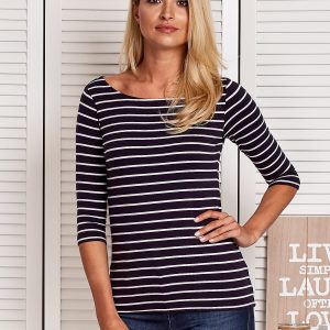 Wholesale Women's blouse with stripes motif navy blue