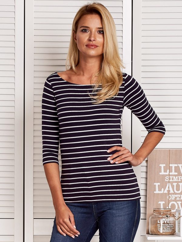 Wholesale Women's blouse with stripes motif navy blue