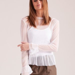 Wholesale White layered blouse with flounces