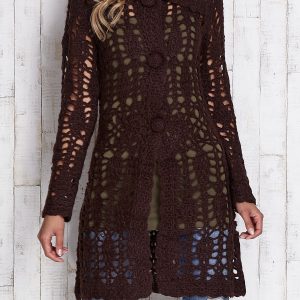 Wholesale Brown Long Button Sweater