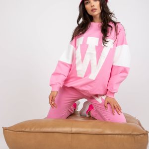 Wholesale Pink and white cotton sweatsuit set