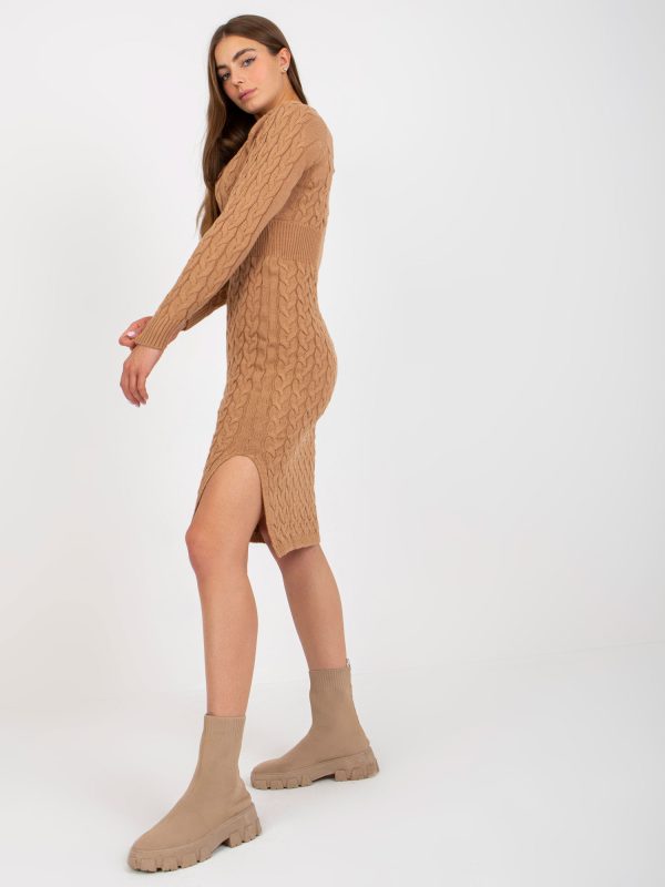 Wholesale Camel midi dress with braids RUE PARIS