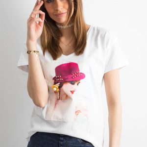 Wholesale Women's white T-shirt with applique