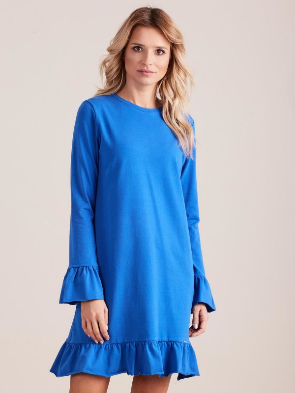 Wholesale Blue Cotton Ruffle Dress