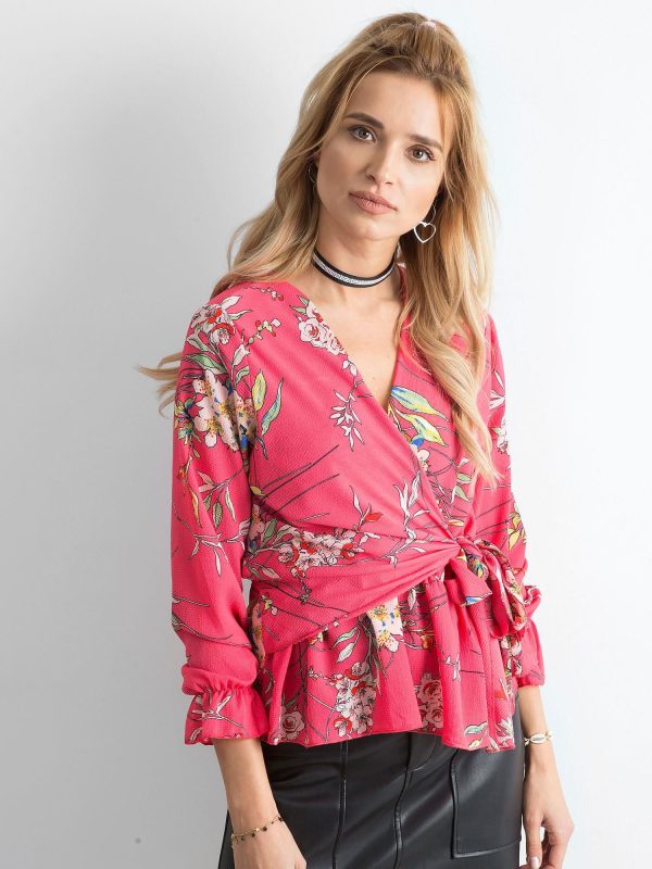 Wholesale Pink floral blouse with flounce